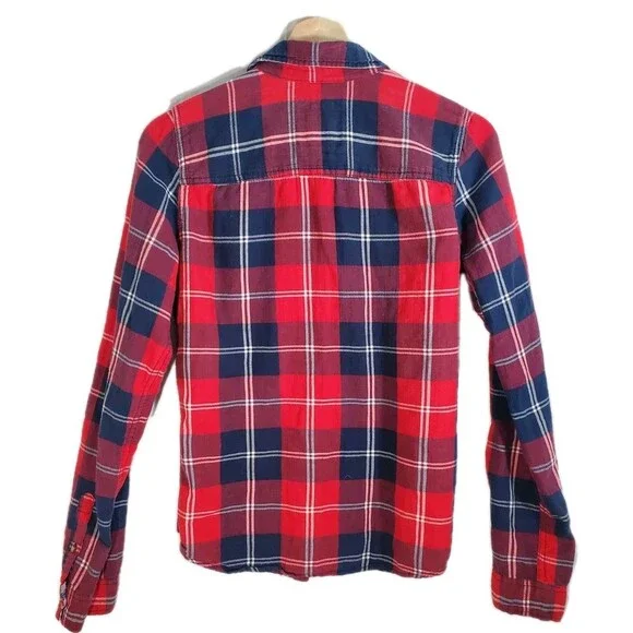 Abercrombie Fitch Red Navy Plaid Button Down M - Picture 5 of 7